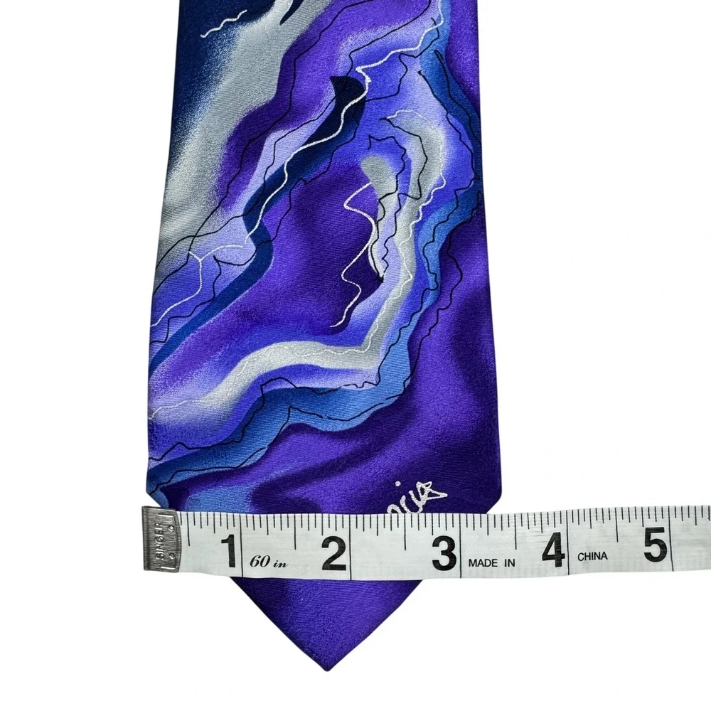 J Garcia Wetlands II Mens Silk Necktie Purple Blue Silver Abstract Art Swirl Tie